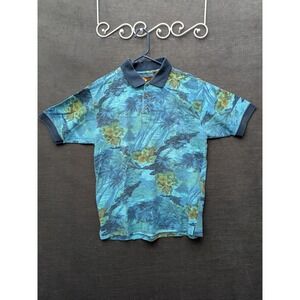 Vintage Boston Traders Blue Hawaiian Polo Dad Shirt Grandpa Tourist Size L